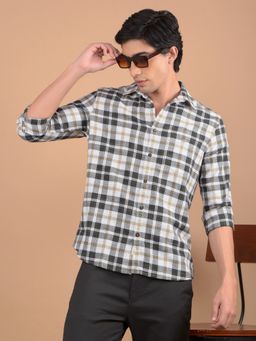 CRIMSOUNE CLUB - Men Beige Checked Pure Cotton Shirt