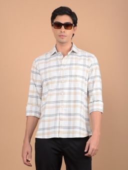 CRIMSOUNE CLUB - Men White Checked Pure Cotton Shirt