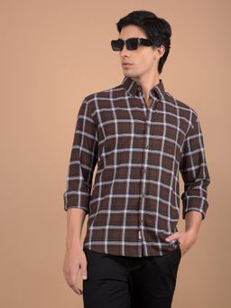 CRIMSOUNE CLUB - Men Brown Checked Shirt