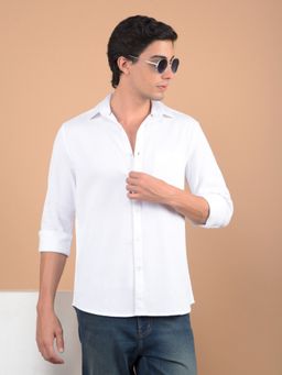 CRIMSOUNE CLUB - Men White Textured Pure Cotton Shirt