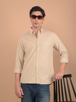 CRIMSOUNE CLUB - Men Beige Corduroy Solid Shirt