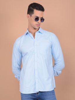 CRIMSOUNE CLUB - Men Blue Pure Cotton Solid Shirt