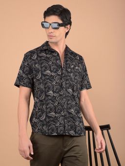 CRIMSOUNE CLUB - Men Black Floral Print Pure Cotton Shirt