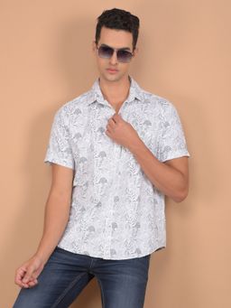 CRIMSOUNE CLUB - Men Grey Floral Print Pure Cotton Shirt