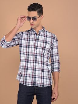 CRIMSOUNE CLUB - Men White Checked Pure Cotton Shirt