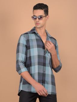 CRIMSOUNE CLUB - Men Teal Checked Pure Cotton Shirt