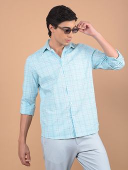 CRIMSOUNE CLUB - Men Blue Checked Pure Cotton Shirt