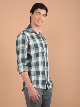 CRIMSOUNE CLUB - Men Green Checked Pure Cotton Shirt