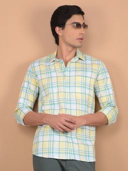 CRIMSOUNE CLUB - Men Yellow Checked Pure Cotton Shirt