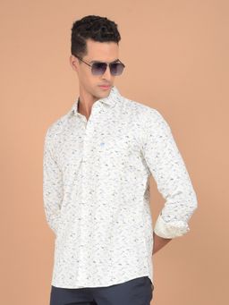 CRIMSOUNE CLUB - Men White Geometric Printed Pure Cotton Shirt