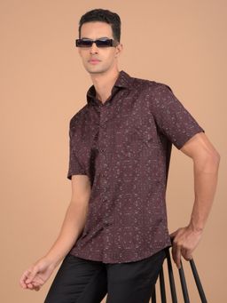CRIMSOUNE CLUB - Men Wine Printed Pure Cotton Shirt