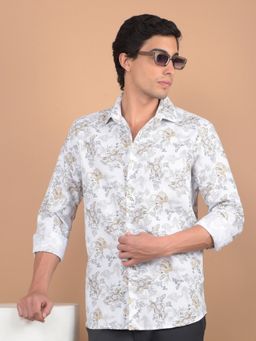 CRIMSOUNE CLUB - Men White Floral Print Pure Cotton Shirt