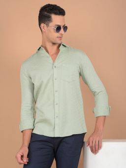 CRIMSOUNE CLUB - Men Green Geometric Printed Pure Cotton Shirt