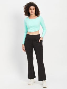 Clovia - Ribbed Style Crop Top & High Rise Flared Yoga Pants (Set of 2)