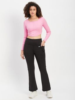 Clovia - Ribbed Style Crop Top & High Rise Flared Yoga Pants (Set of 2)