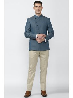 Peter England - Men Blue Print Slim Fit Formal Two Piece Suit (Set of 2)