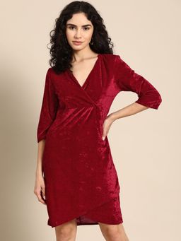 Dodo & Moa - Women Red Velvet Solid Dress