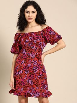 Dodo & Moa - Women Off Shoulder Printed Dress