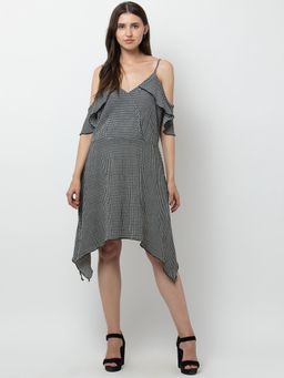 Dodo & Moa - Women Black Checks Print Dress