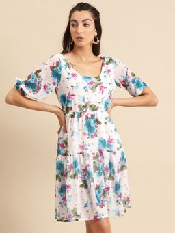 Dodo & Moa - Women Blue Floral Print Dress