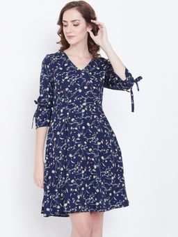 Dodo & Moa - Women Blue Floral Print Dress
