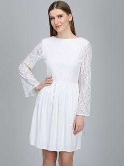 Dodo & Moa - Women White Self Design Dress