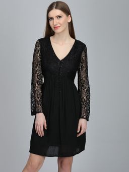 Dodo & Moa - Women Black Self Design Dress