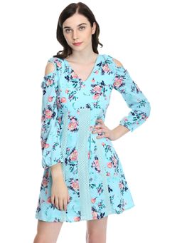 Dodo & Moa - Women Blue Floral Print Dress