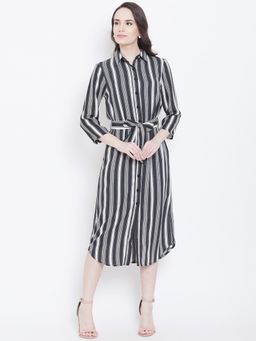 Dodo & Moa - Women Stripe Print Dress with Belt (Set of 2)