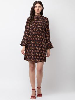 Dodo & Moa - Women Brown Floral Print Dress