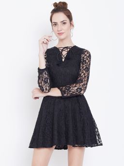 Dodo & Moa - Women Black Self Design Dress