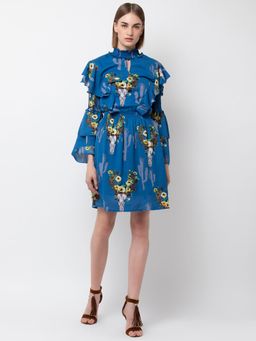 Dodo & Moa - Women Blue Floral Print Dress
