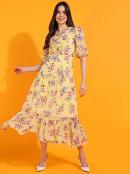 Dodo & Moa - Women Yellow Floral Print Dress