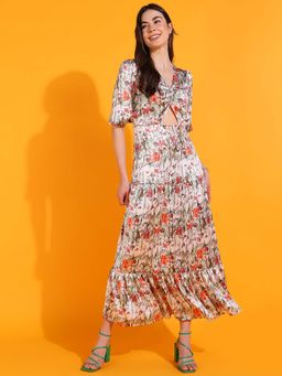 Dodo & Moa - Women White Floral Print Dress