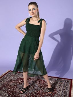 Dodo & Moa - Women Green Self Design Dress