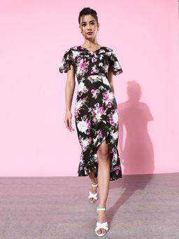 Dodo & Moa - Women Black Floral Print Dress
