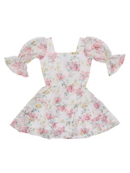 Cantabil - Girls Off White Floral Print Casual Dress