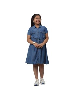Cantabil - Girls Blue Solid Casual Dress