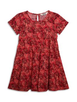 Cantabil - Girls Red Printed Casual Dress