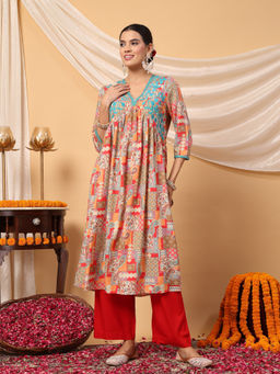 Zelena - Women Red Rayon Printed Maternity Feeding Kurta with Pant (Set of 2)