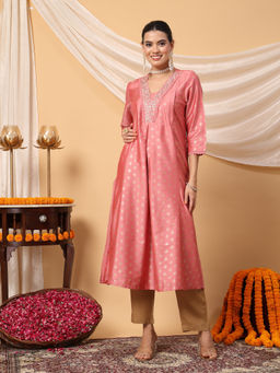 Zelena - Women Pink Viscose Maternity Feeding Kurta with Pant (Set of 2)