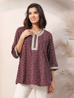 Zelena - Women Rayon Maroon Printed Maternity Zipless Feeding Top