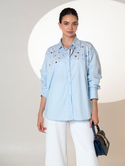 All Eyes On You - AEOY Blue Oversized Embellished Shirt (1N)