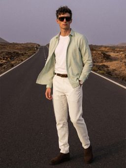 Dennis Lingo - Off White Straight Fit Solid Trouser