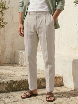 Dennis Lingo - Grey Slim Fit Solid Pleated Trouser with Elasticated Waist