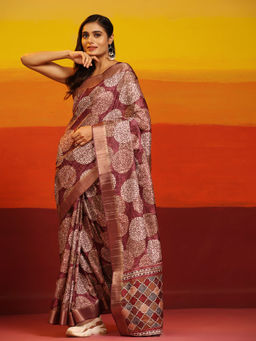 Silk Land - Banarasi Kota Silk Woven Brown Saree with Unstitched Blouse