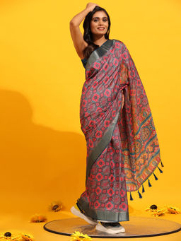 Silk Land - Banarasi Kota Silk Woven Multi-Color Saree with Unstitched Blouse