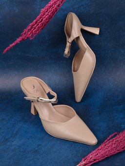 Jove - Women Beige Solid Sandal Heels