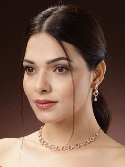 NVR - Women Gold-Plated American Diamond Studded Handcrafted Jewellery Set