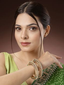 NVR - Women Set of 2 Gold-Plated Kundan Traditional Bangles